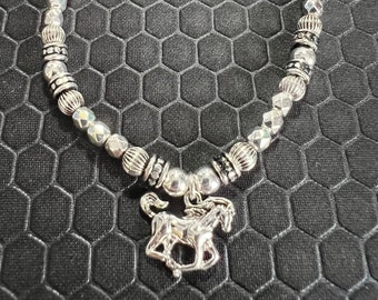 Horse Anklet With Silver Glass Beads Made of Sterling Silver