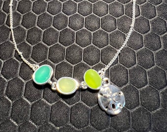Sand Dollar Anklet with Green Sea Glass Made of Sterling Silver