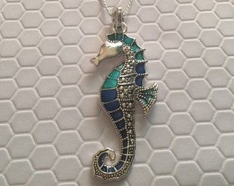 Vintage old  jewelry Rhinestone Set Starfish Sea Horse Shells  Beach Nautical Necklace Earrings
