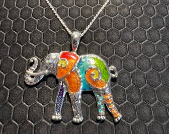 Elephant Necklace and Bracelet Set Multicolored Made of Sterling Silver