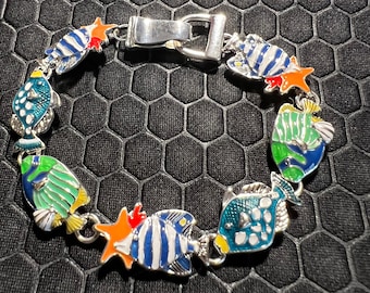 Armband Fisch Bunt Hergestellt aus Sterling Silber