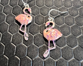 Flamingo Earrings Pink and Purple Made of Sterling Silver