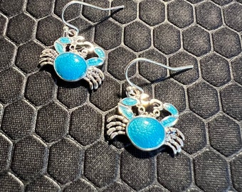 Boucles d'oreilles crabe bleu en argent sterling