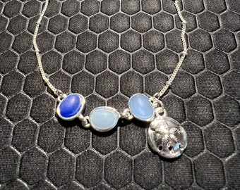 Sand Dollar Anklet with Blue Sea Glass Made of Sterling Silver