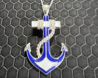 Anchor Necklace Navy and Silver Made of Sterling Silver