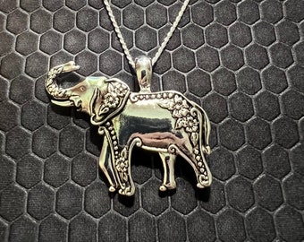 Elephant Necklace with a Floral Design Made of Sterling Silver