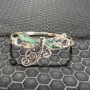 Dragonfly Bracelet with Green Abalone Stones Made of Sterling Silver