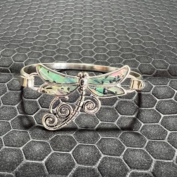 Dragonfly Bracelet with Green Abalone Stones Made of Sterling Silver