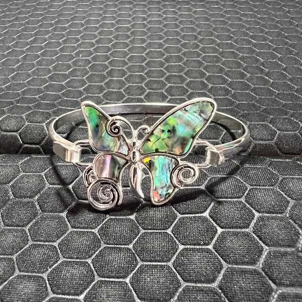 Butterfly Bracelet with a Green Abalone Stones Made of Sterling Silver