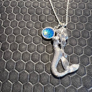 Mermaid Necklace with Blue Sea Glass Made of Sterling Silver