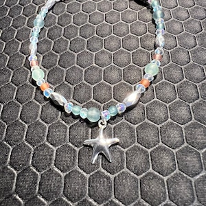 Star Fish Anklet with Multicolored Glass Beads Made of Sterling Silver