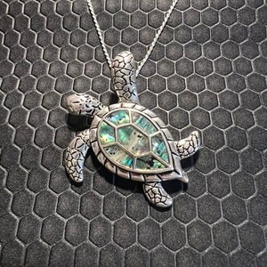 Turtle Necklace with Green Abalone Stones Made of Sterling Silver