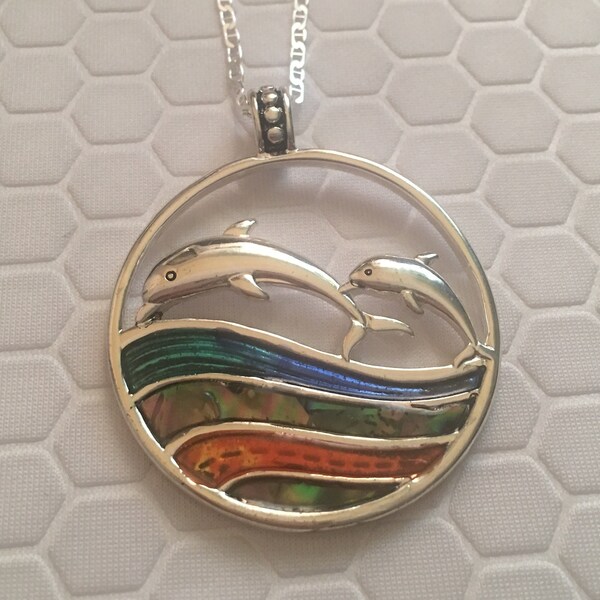 Dolphin Necklace Multi Colored Made Of Sterling Silver