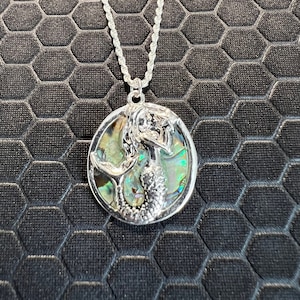 Mermaid Necklace with Green Abalone Stone Made of Sterling Silver