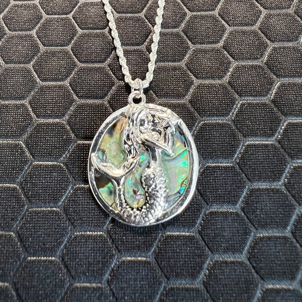 Mermaid Necklace with Green Abalone Stone Made of Sterling Silver