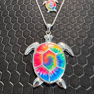 Ensemble Collier et Boucles d'Oreilles Tortue Multicolore en Argent Sterling image 1