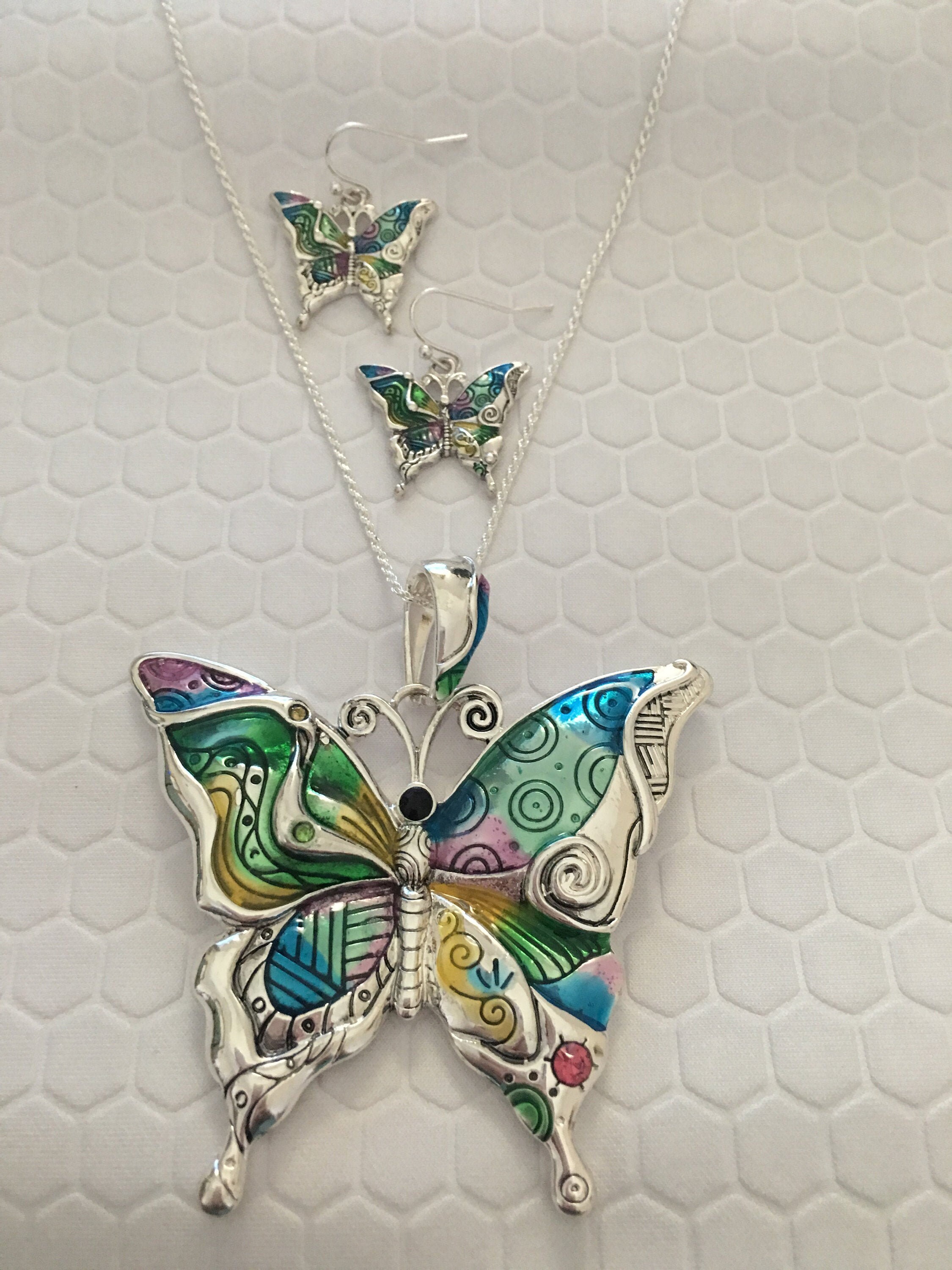 Butterfly Necklace and Earring Set Multi Colored Made of Etsy