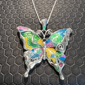 Butterfly Necklace Multicolored Made of Sterling Silver