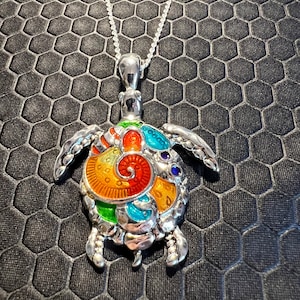 Turtle Necklace Multicolored Made of Sterling Silver