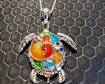 Turtle Necklace Multicolored Made of Sterling Silver