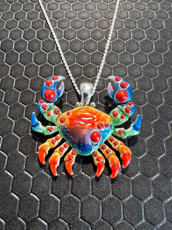 Crab Necklace Multi Colored Made of Sterling Silver Etsy