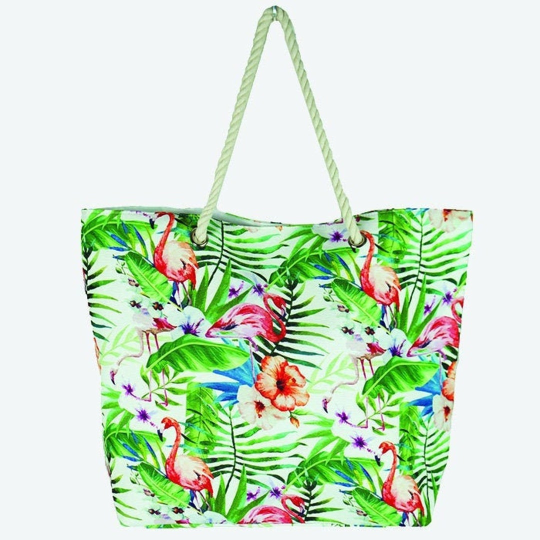 Beach Bag With Flamingo's and Greenery - Etsy