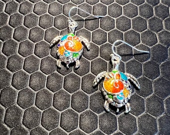 Turtle Earrings Multicolored Made of Sterling Silver