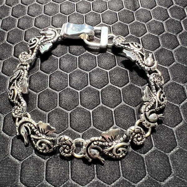 Seahorse Bracelet Made of Sterling Silver with Filagree Setting.