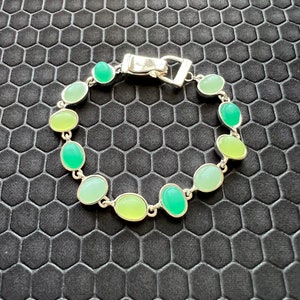 Sea Glass Bracelet Aqua, Lime Green and Mint Green Made of Sterling Silver