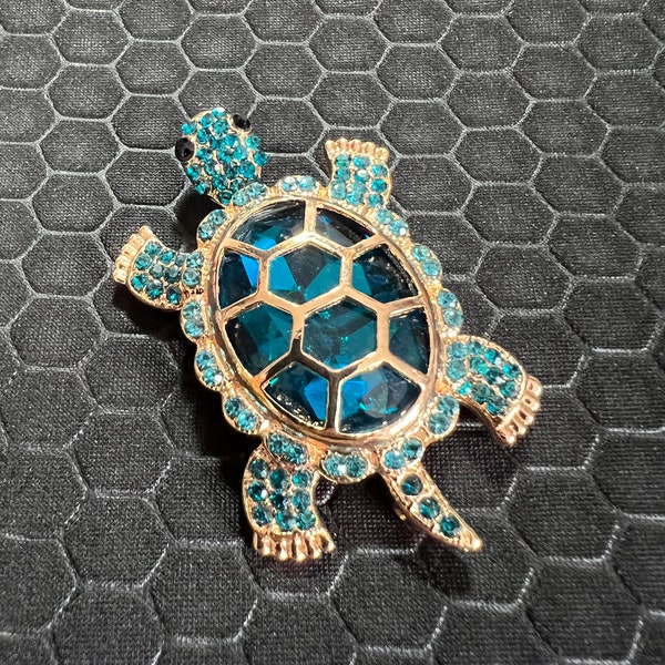 Turtle with Turquoise Crystals Pin Brooch