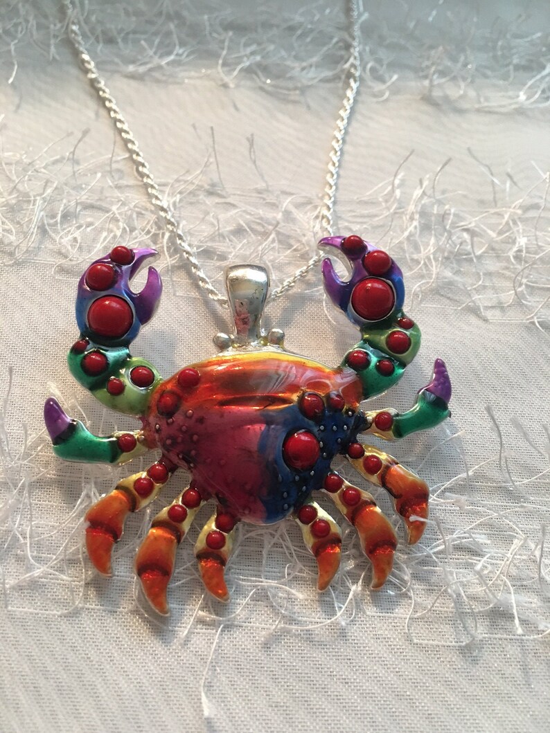 Crab Necklace Multi Colored Made Of Sterling Silver Etsy