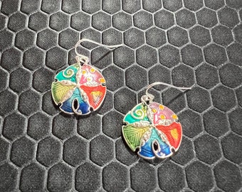 Sand Dollar Earrings Multicolored Made of Sterling Silver