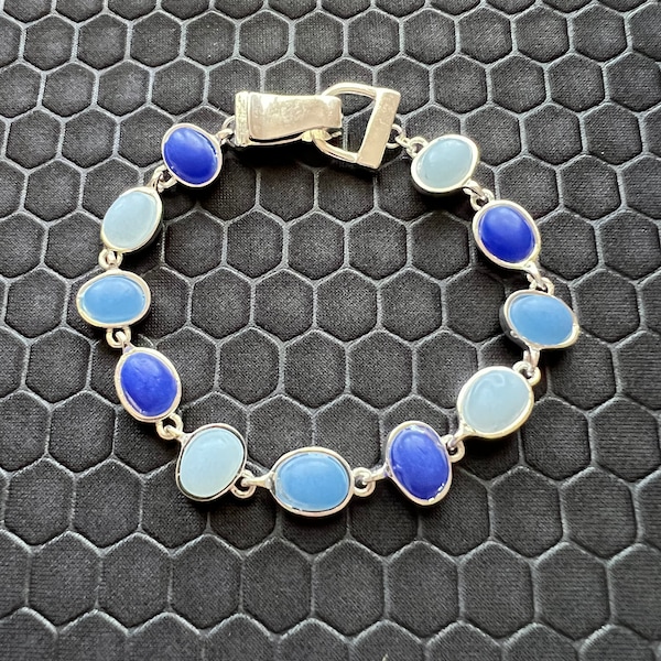 Sea Glass Bracelet with Light and Dark Blue Sea Glass Made of Sterling Silver