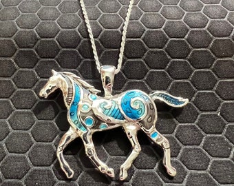 Horse Necklace Turquoise and Silver Made of Sterling Silver