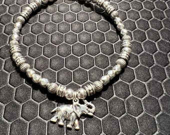 Elephant Anklet Made of Sterling Silver and Glass Beads