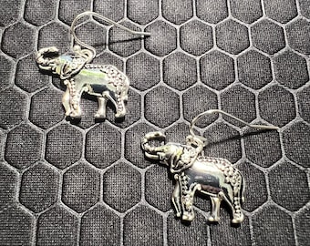 Elephant and Flower Earrings Made of Sterling Silver