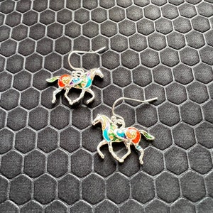 Horse Earrings Multicolored Made of Sterling Silver