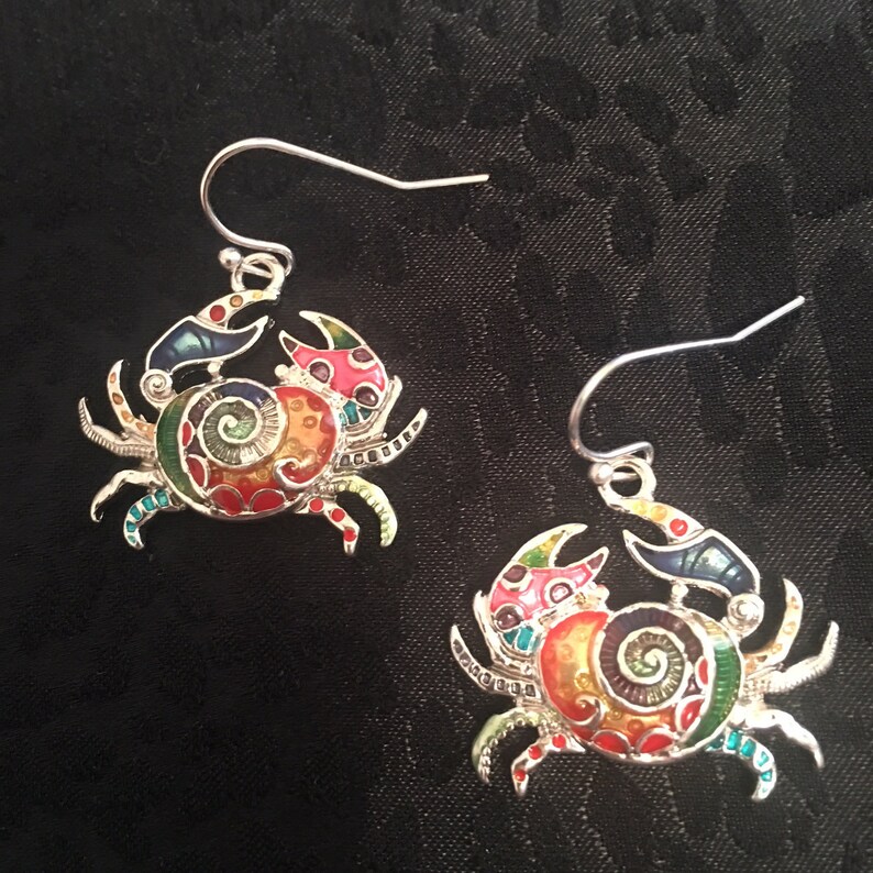 Crab Earrings Multi Colored Made of Sterling Silver Etsy