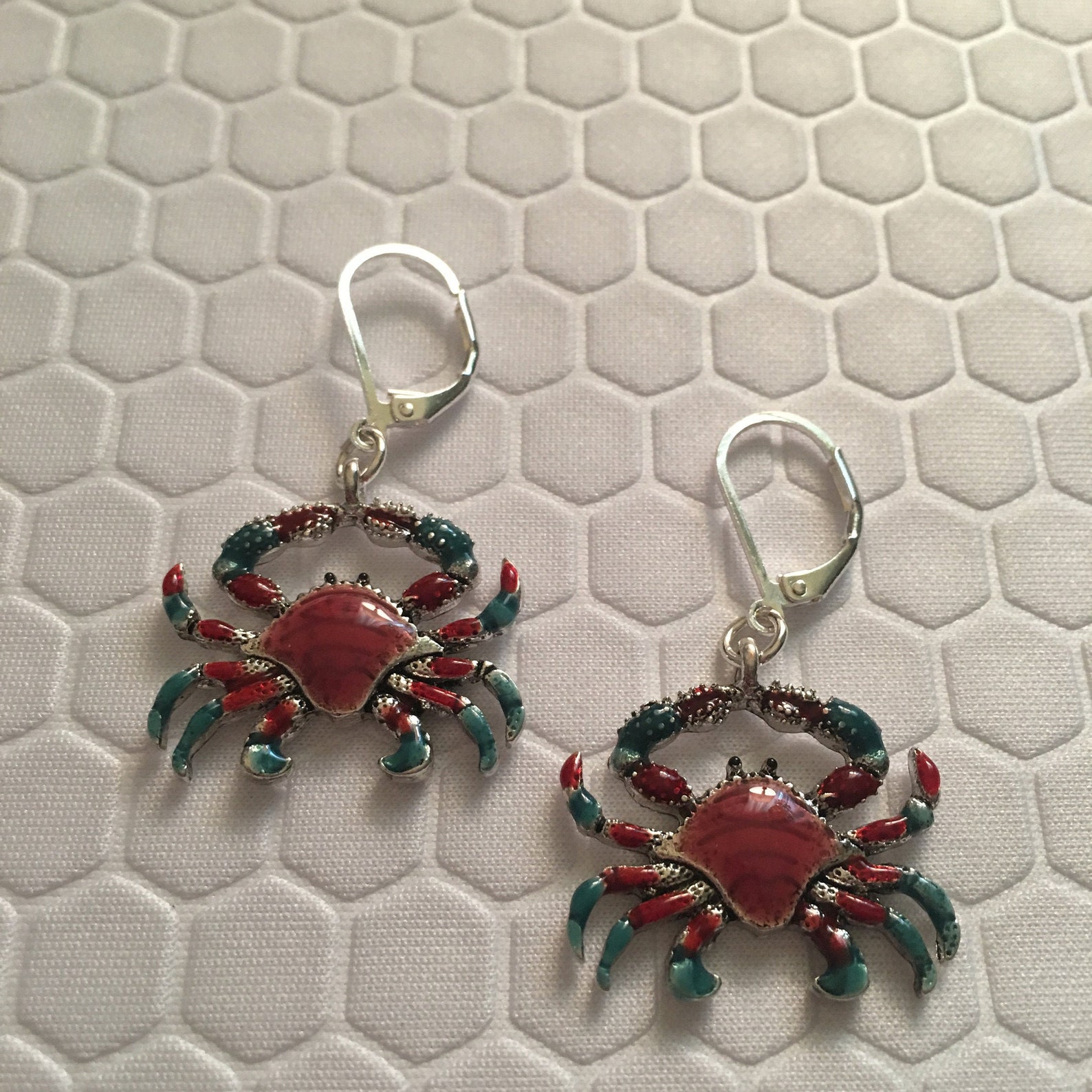 Crab Earrings Aqua and Red Made of Sterling Silver Etsy