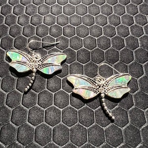 Dragonfly Earrings with Green Abalone Stones Made of Sterling Silver