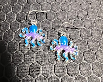 Octopus Earrings in Lavender and Aqua Made of Sterling Silver