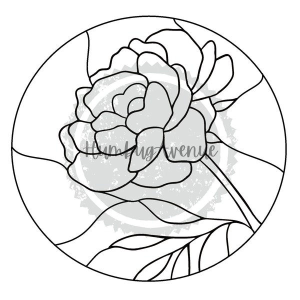 Peony Circle Pattern Stained Glass Flower Round Frame