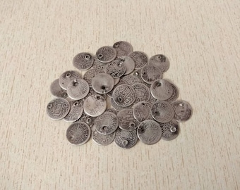 Set of 44 Antique Silver Small Coins from Morocco, Old Silver Coins, Moroccan Jewelry