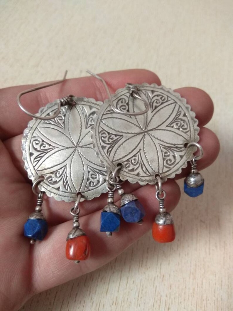 Moroccan Silver Berber Earrings With Old Coral and Natural Etsy
