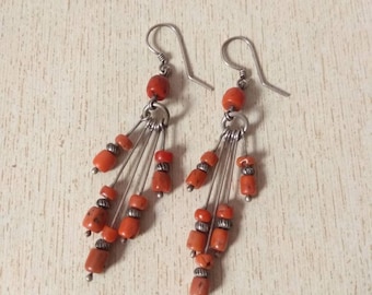 Moroccan Silver Berber Earrings with Old Coral Beads