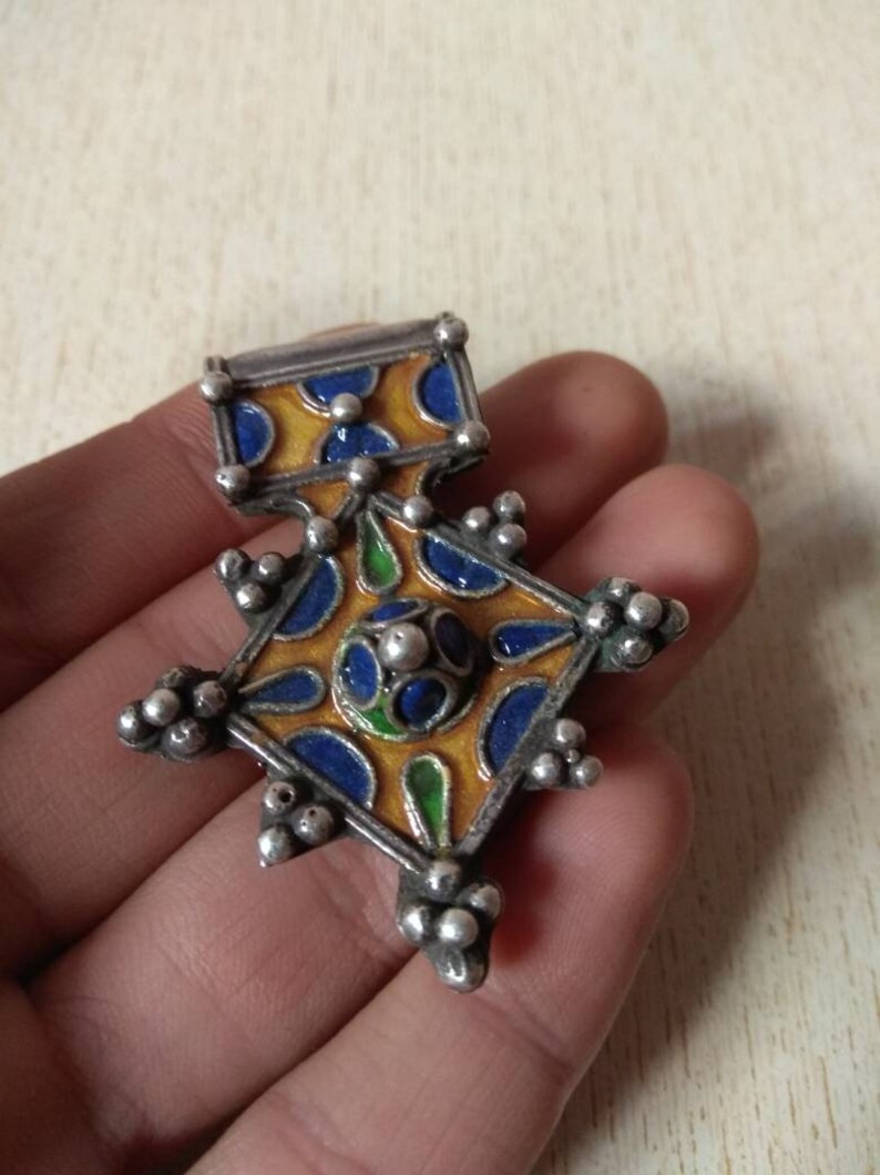 Moroccan Silver Berber Enamel Cross Pendant Berber Pendants | Etsy