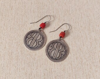 Antique Silver Berber Earrings: Moroccan Coral Jewelry