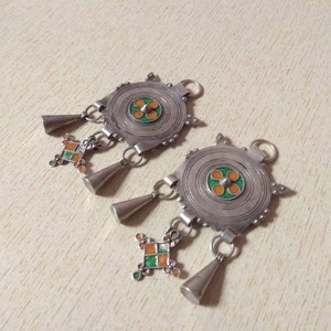 2 Antique Silver Berber Pendant from morocco with Enamel, Berber Pendants, Moroccan Jewelry