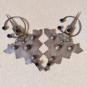 Pair of Antique Silver Berber Fibulae &quot;TIZERZAI&quot; from Morocco, Berber Fibulae, Moroccan Jewelry