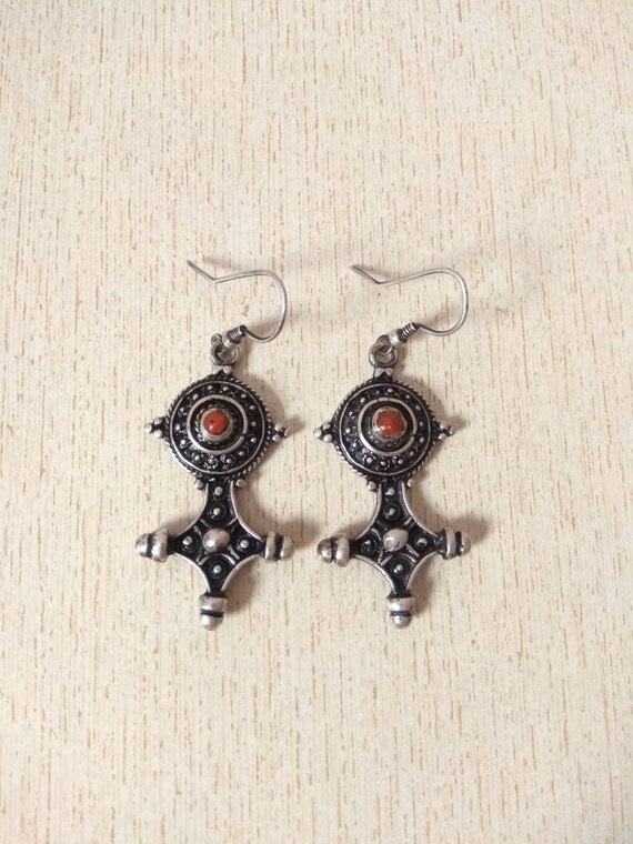 Moroccan Silver Southern Cross Earrings with Cora… - image 2